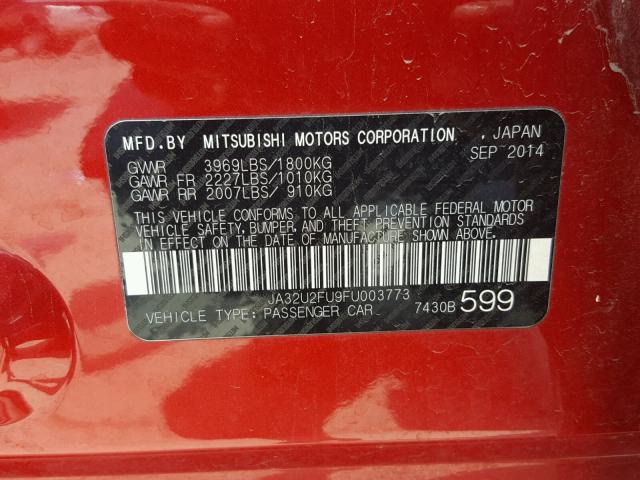 JA32U2FU9FU003773 - 2015 MITSUBISHI LANCER ES RED photo 10