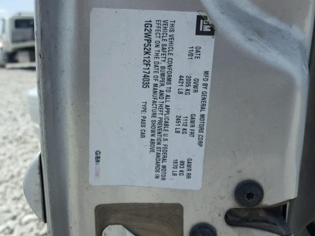 1G2WP52K12F174035 - 2002 PONTIAC GRAND PRIX SILVER photo 10