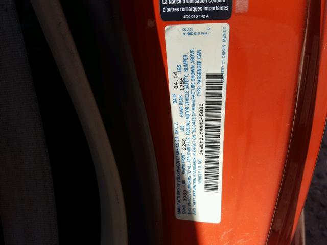 3VWCM31Y44M345880 - 2004 VOLKSWAGEN NEW BEETLE 红色 照片 10