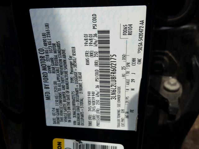 3LN6L2LU8FR602175 - 2015 LINCOLN MKZ HYBRID BLACK photo 10