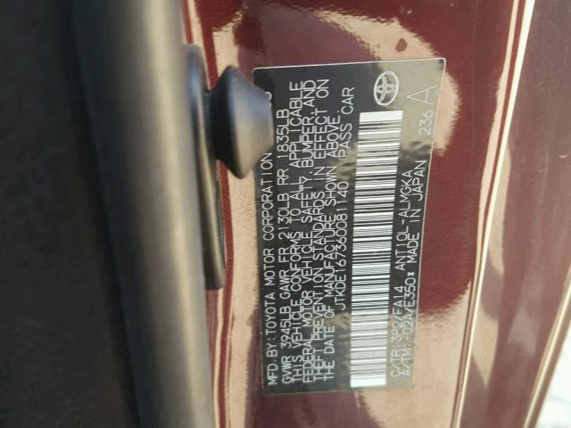 JTKDE167360081140 - 2006 TOYOTA SCION TC 栗色 照片 10