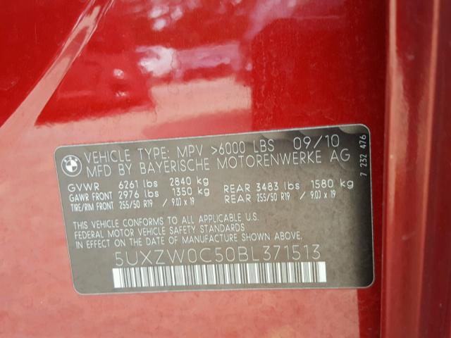 5UXZW0C50BL371513 - 2011 BMW X5 XDRIVE3 RED photo 10