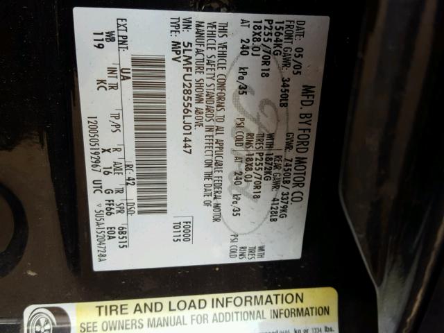 5LMFU28556LJ01447 - 2006 LINCOLN NAVIGATOR BLACK photo 10