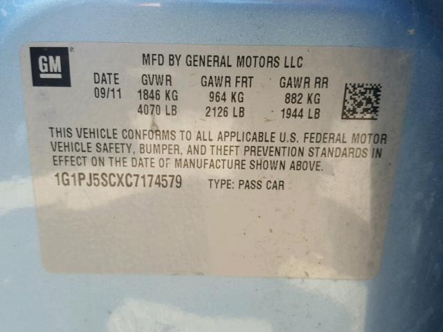 1G1PJ5SCXC7174579 - 2012 CHEVROLET CRUZE ECO BLUE photo 10