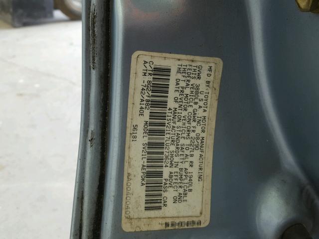 4T1SV21E7LU273624 - 1990 TOYOTA CAMRY DLX BLUE photo 10