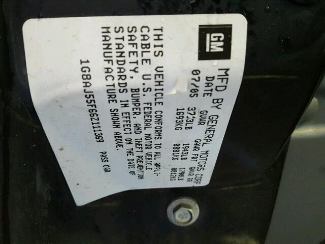 1G8AJ55F66Z111369 - 2006 SATURN ION LEVEL ნაცრისფერი ფოტო 10