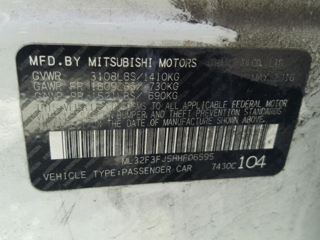 ML32F3FJ5HHF06595 - 2017 MITSUBISHI MIRAGE G4 WHITE photo 10