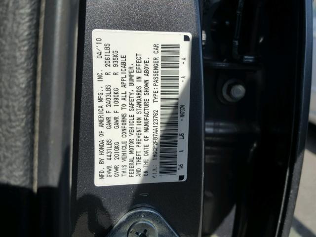 1HGCP2F87AA123762 - 2010 HONDA ACCORD EXL GRAY photo 10