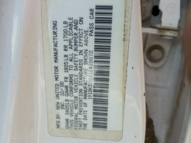 1Y1SK52831Z429872 - 2001 CHEVROLET GEO PRIZM 白色 照片 10