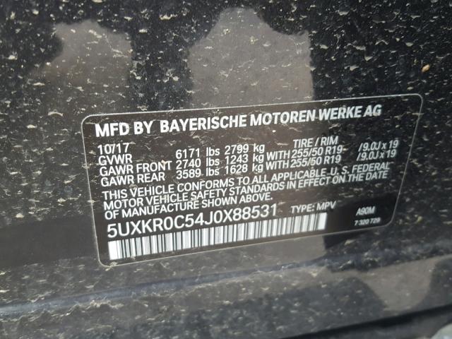5UXKR0C54J0X88531 - 2018 BMW X5 XDRIVE3 BLACK photo 10