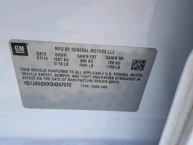 1G1JA5SHXD4247972 - 2013 CHEVROLET SONIC LS 白色 照片 10