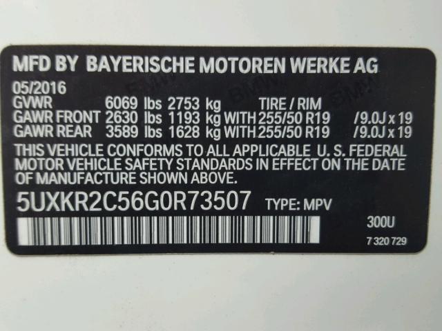 5UXKR2C56G0R73507 - 2016 BMW X5 SDRIVE3 WHITE photo 10