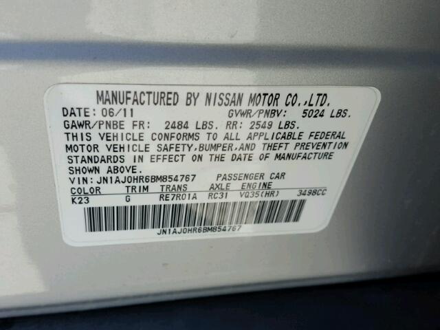 JN1AJ0HR6BM854767 - 2011 INFINITI EX35 BASE SILVER photo 10