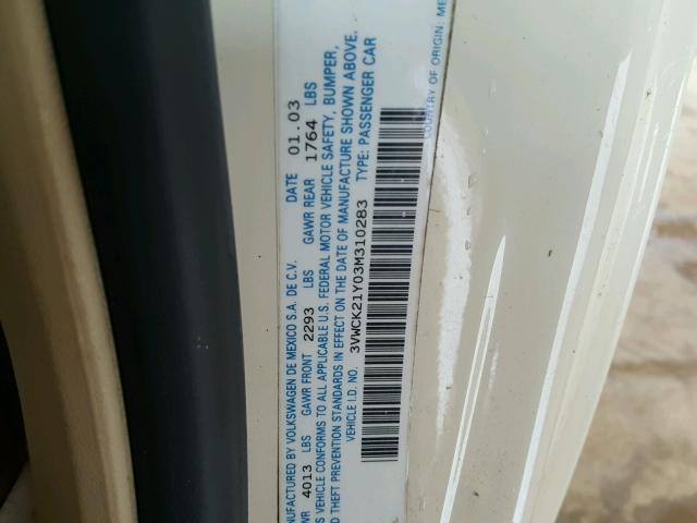 3VWCK21Y03M310283 - 2003 VOLKSWAGEN NEW BEETLE 奶油色 照片 10