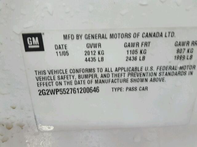 2G2WP552761200646 - 2006 PONTIAC GRAND PRIX WHITE photo 10