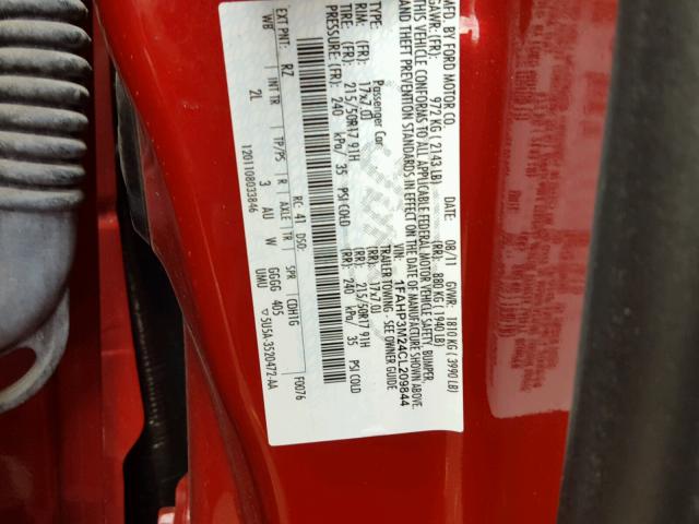 1FAHP3M24CL209844 - 2012 FORD FOCUS SEL RED photo 10