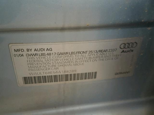 WAULT68E54A188289 - 2004 AUDI A4 3.0 QUA SILVER photo 10