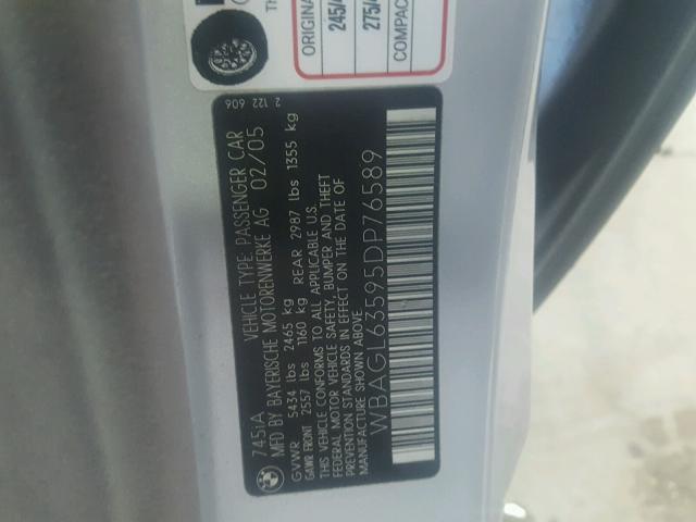 WBAGL63595DP76589 - 2005 BMW 745 I GRAY photo 10