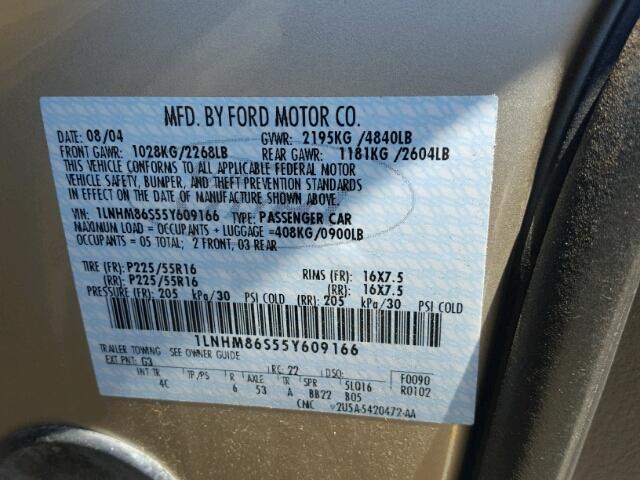 1LNHM86S55Y609166 - 2005 LINCOLN LS 金色 照片 10