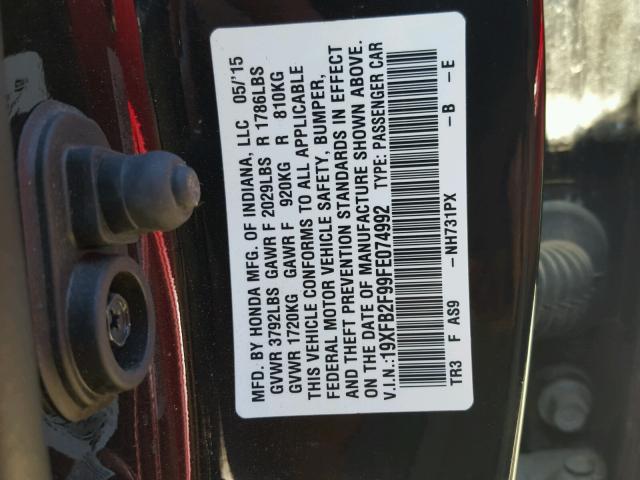 19XFB2F99FE074992 - 2015 HONDA CIVIC EXL BLACK photo 10