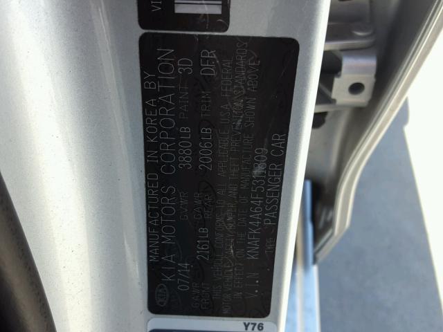 KNAFK4A64F5311809 - 2015 KIA FORTE LX SILVER photo 10