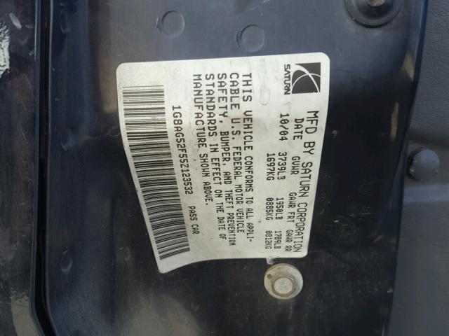 1G8AG52F55Z123532 - 2005 SATURN ION LEVEL BLACK photo 10