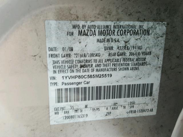 1YVHP80C585M25519 - 2008 MAZDA 6 I Bej foto 10