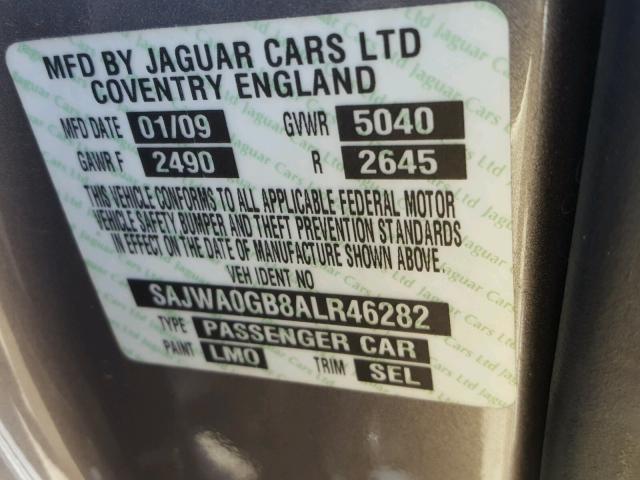 SAJWA0GB8ALR46282 - 2010 JAGUAR XF PREMIUM GRAY photo 10