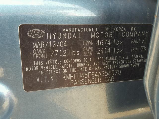 KMHFU45E84A354970 - 2004 HYUNDAI XG 350 BLUE photo 10