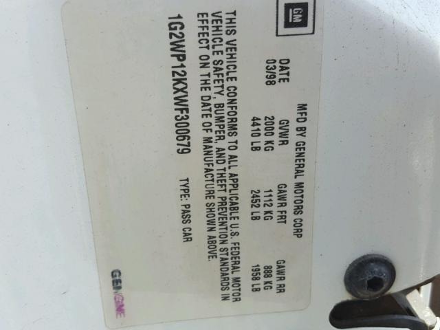 1G2WP12KXWF300679 - 1998 PONTIAC GRAND PRIX WHITE photo 10