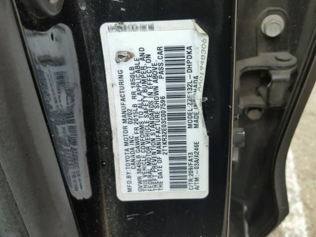 2T1KR32E03C007596 - 2003 TOYOTA COROLLA MA BLACK photo 10