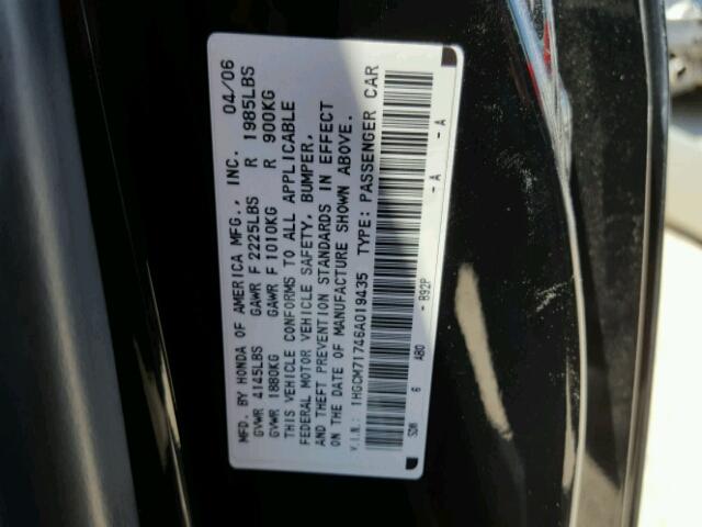 1HGCM71746A019435 - 2006 HONDA ACCORD BLACK photo 10