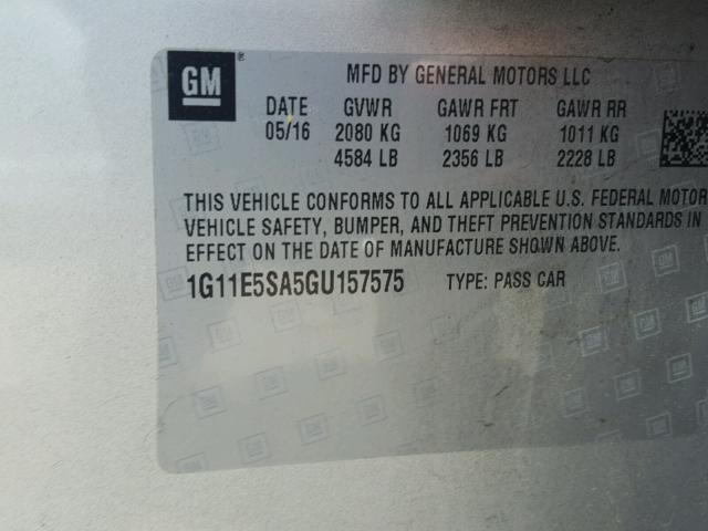 1G11E5SA5GU157575 - 2016 CHEVROLET MALIBU LIM 银色 照片 10