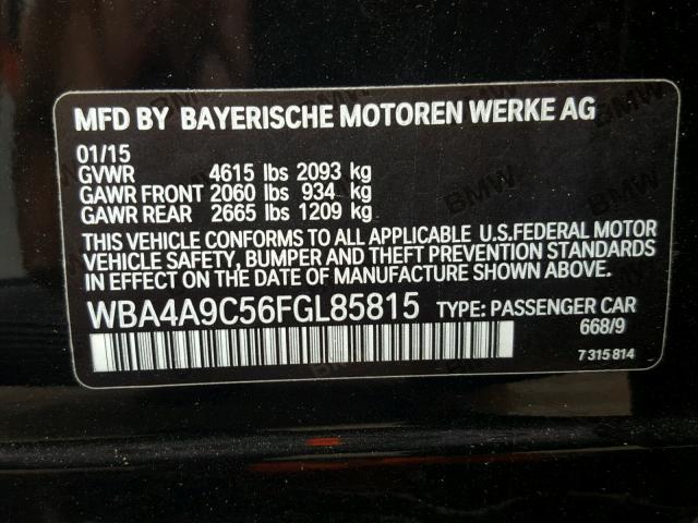 WBA4A9C56FGL85815 - 2015 BMW 428 I BLACK photo 10