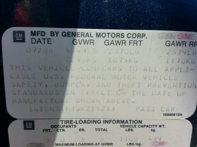 1G1BN51H3JR215213 - 1988 CHEVROLET CAPRICE CL Mavi fotoğraf 10