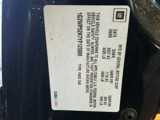 1G2WP52K7YF123888 - 2000 PONTIAC GRAND PRIX BLACK photo 10