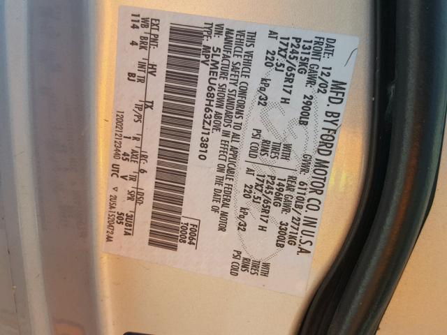 5LMEU68H63ZJ13810 - 2003 LINCOLN AVIATOR Gümüş foto 10