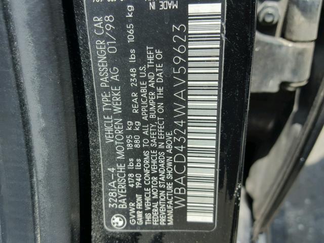 WBACD4324WAV59623 - 1998 BMW 328 I AUTO BLACK photo 10