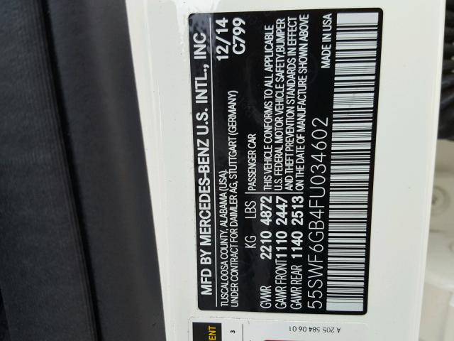 55SWF6GB4FU034602 - 2015 MERCEDES-BENZ C 400 4MAT WHITE photo 10