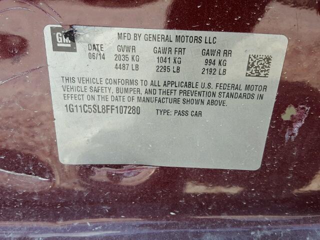 1G11C5SL8FF107280 - 2015 CHEVROLET MALIBU 1LT Burgund zdjęcie 10