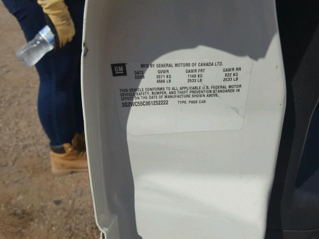 2G2WC55C061252222 - 2006 PONTIAC GRAND PRIX Білий фото 10