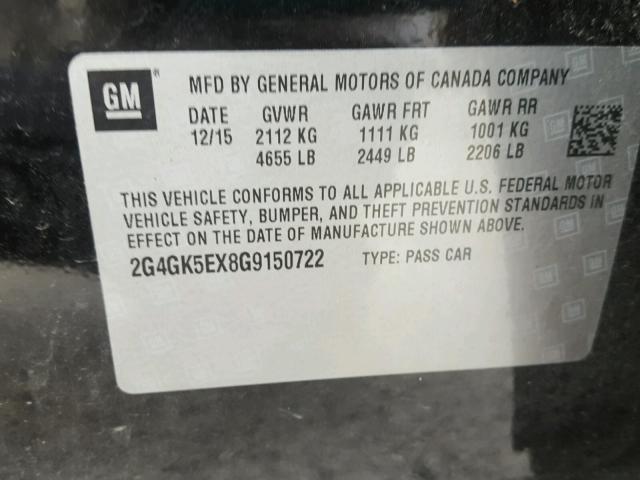 2G4GK5EX8G9150722 - 2016 BUICK REGAL BLACK photo 10