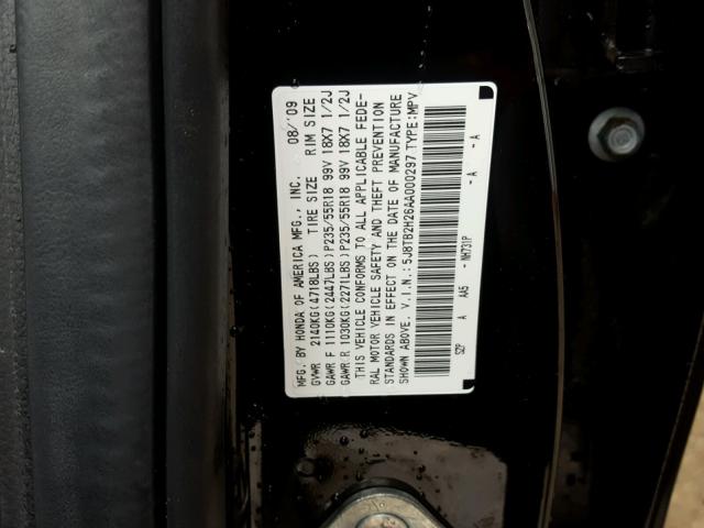 5J8TB2H26AA000297 - 2010 ACURA RDX BLACK photo 10