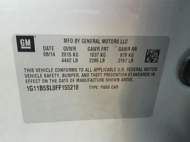 1G11B5SL8FF155218 - 2015 CHEVROLET MALIBU LS SILVER photo 10