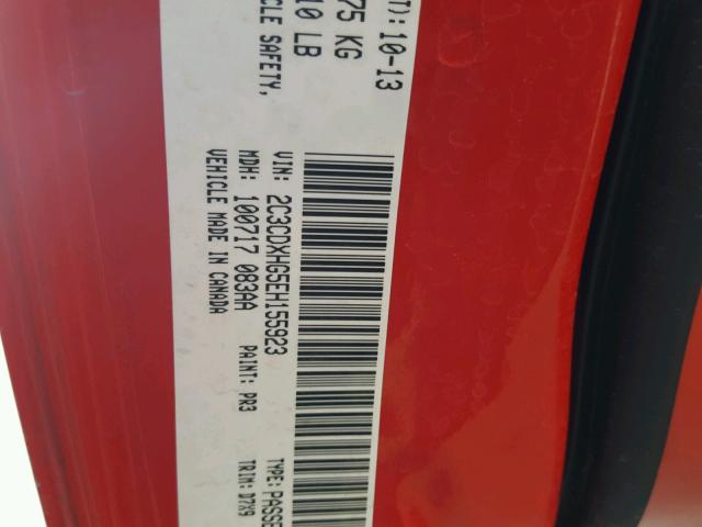 2C3CDXHG5EH155923 - 2014 DODGE CHARGER SX RED photo 10