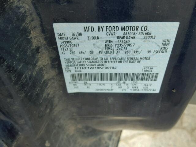 1FTRF12218KF00792 - 2008 FORD F150 BLUE photo 10