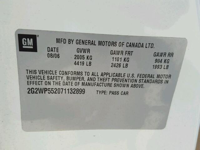 2G2WP552071132899 - 2007 PONTIAC GRAND PRIX WHITE photo 10