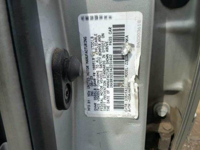 1NXBR32E34Z231462 - 2004 TOYOTA COROLLA LE 银色 照片 10