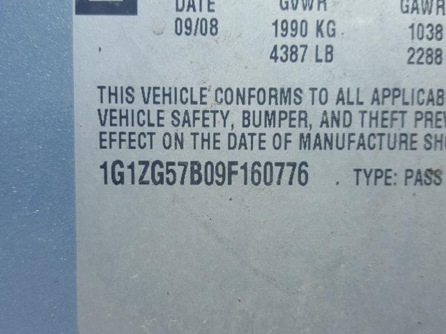 1G1ZG57B09F160776 - 2009 CHEVROLET MALIBU LS ტურკოუსი ფოტო 10