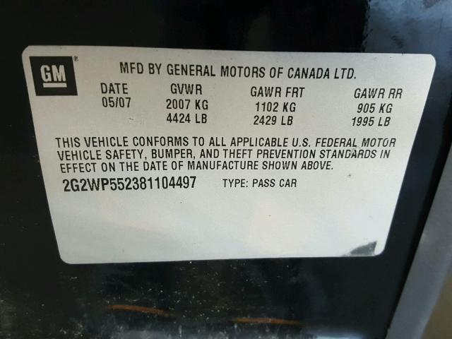 2G2WP552381104497 - 2008 PONTIAC GRAND PRIX BLACK photo 10